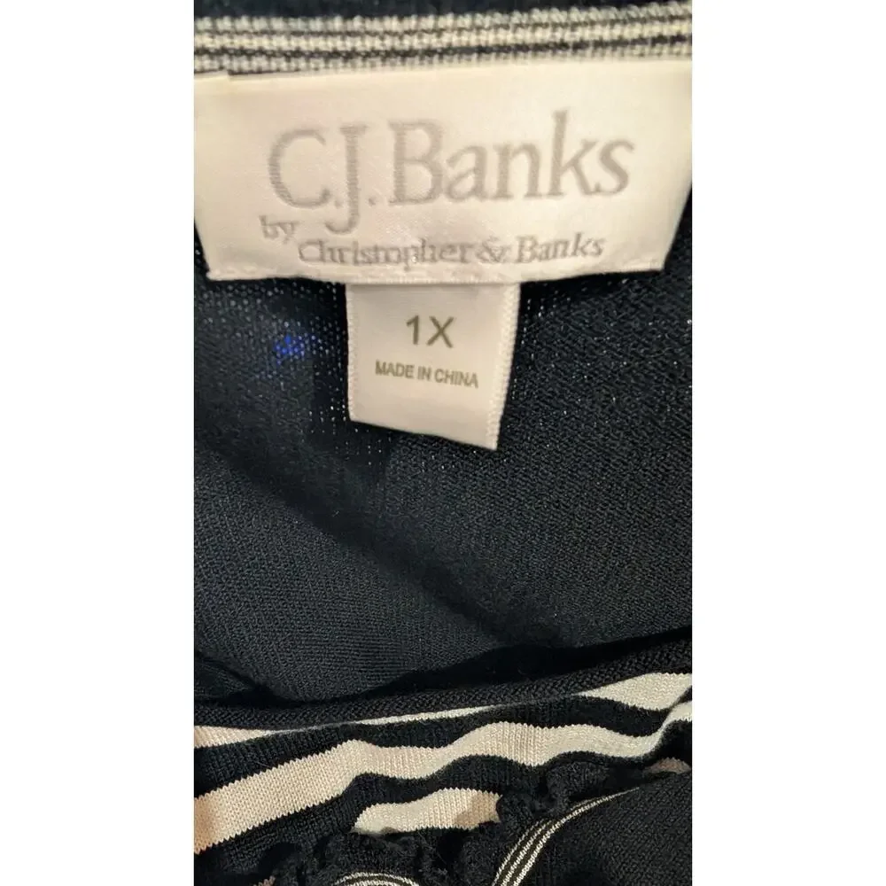 Christopher Banks Womens Sweater Sz 1X‎ 3/4 Sleeve Black White Striped mature